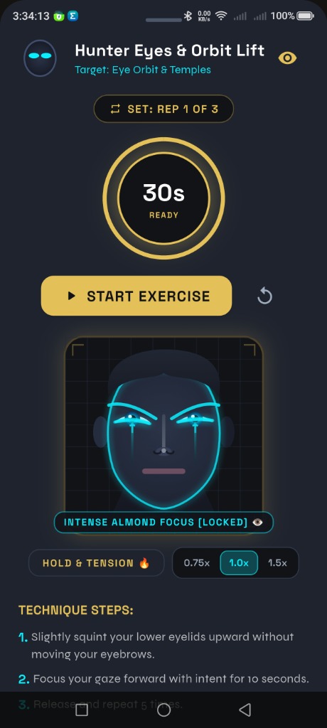 Glow-up face exercises with interactive timers